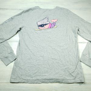 Vineyard Vines Shirt Snowboard Skiing Whale Long Sleeve Size Medium Gray